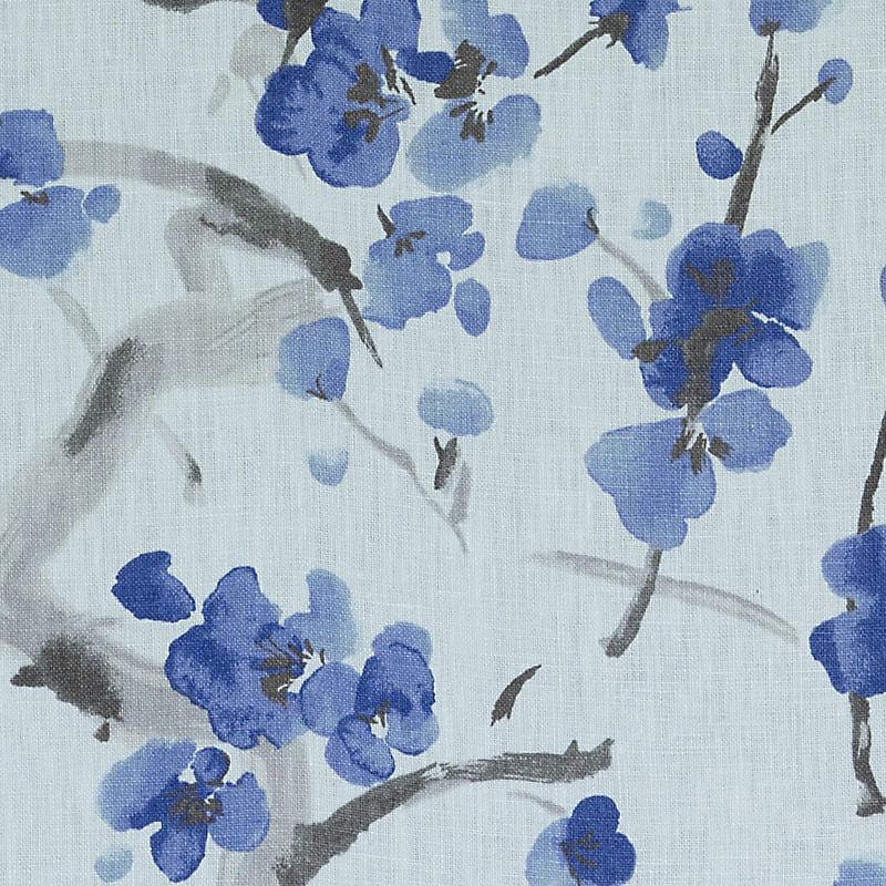 Blue Grey Floral Linen Upholstery Fabric Artistic Blue Grey