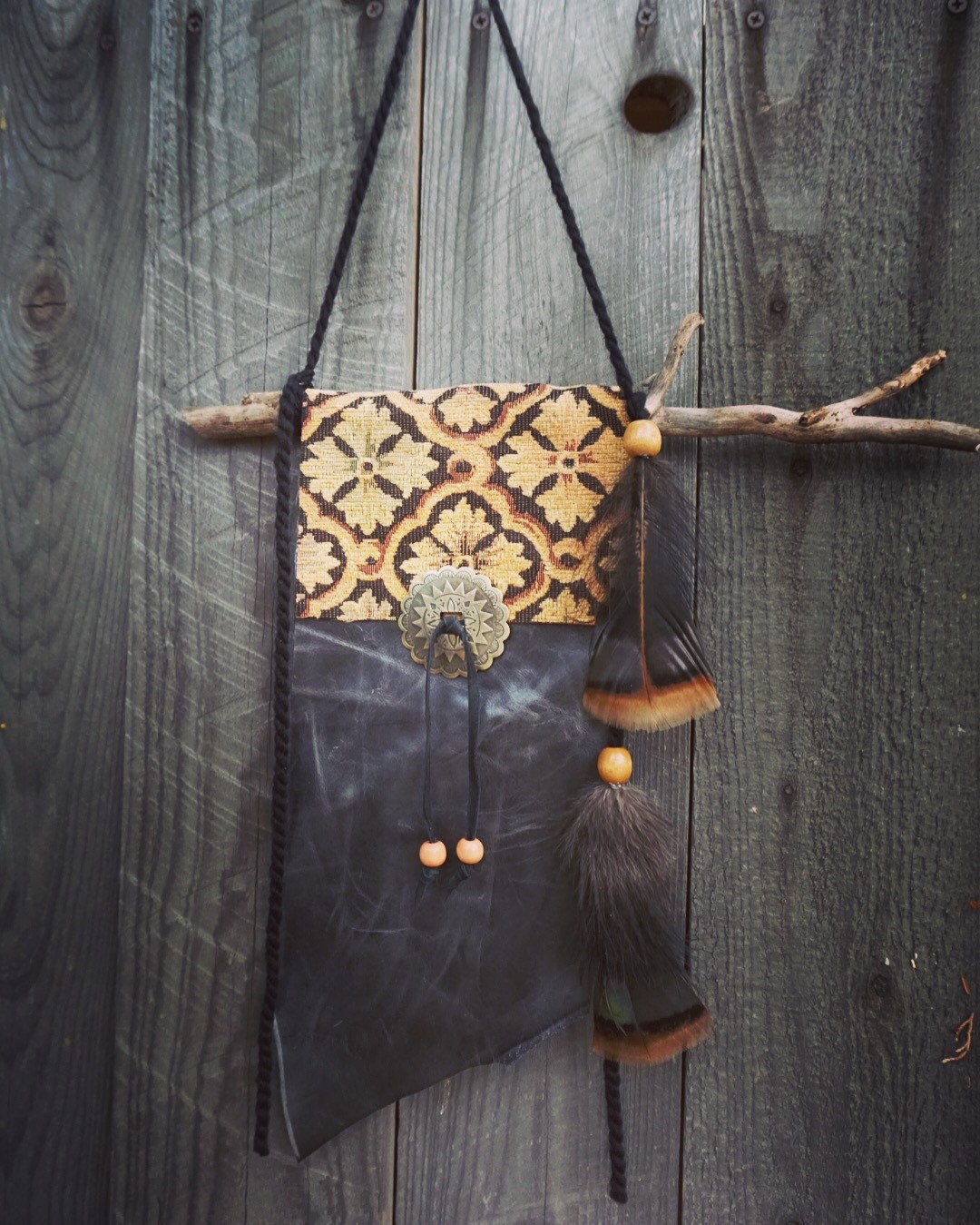 Boho Wall Hanging Leather Wall Hanging Prayer Flag Bohemian