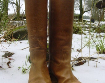 Vintage Tan Leather Women's Long Western Cowboy Campus Boots UK 3 EU 35 1/2