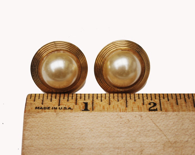 Napier Earrings Gold and Pearl Button Round pierced with clip earrings