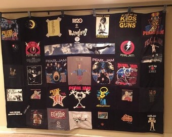Custom, Hand made, Pearl Jam T-Shirt blanket, Wall Hanging, Memory blanket, Memory Quilt, Pearl Jam