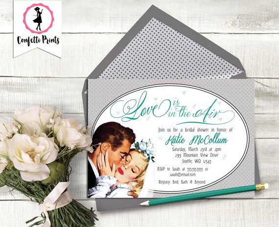 Retro Bridal Shower Invitation | Bridal Shower Invitation| Bridal Shower Invite | Couples Shower - LOVE Is In The AIR | 1950s | Printable Il_570xn