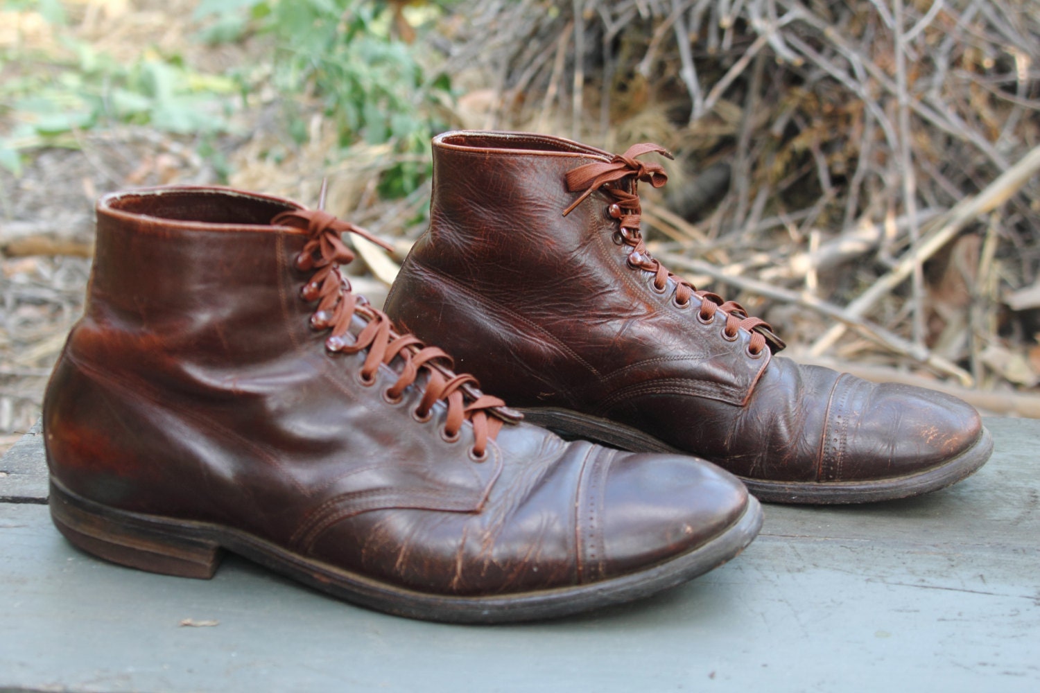 Rich brown 1940s Lace up cap toe work boots with original laces 1920s ...