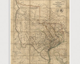 Old Texas Map Art Print 1841 Antique Map Archival Reproduction