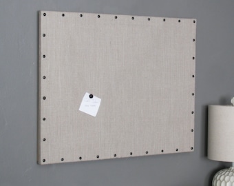 Grey Burlap Cork Board with Decorative Black Tacks 22" x 28"