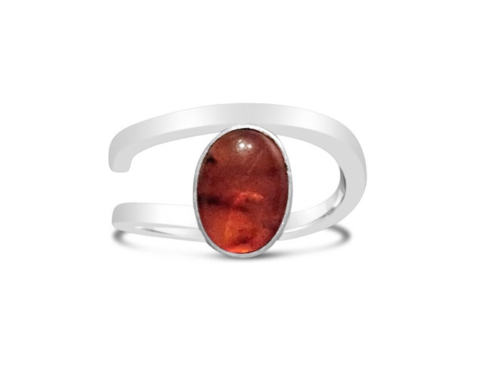 Amber and Sterling Silver Adjustable Ring