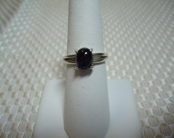 Cabochon Oval Cut Blue Sapphire Ring in Sterling Silver 1829