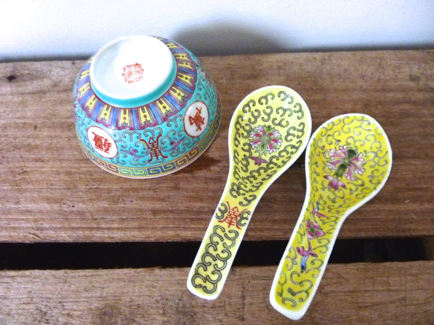 Single Vintage Hand Painted Chinese Ceramic Rice Bowl – Asian Rice Bowl ...