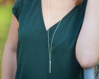 Silver Bar Necklace, Long Silver Necklace, Silver Jewelry Minimalist 24 30 36 Inch Chain |BC1-1