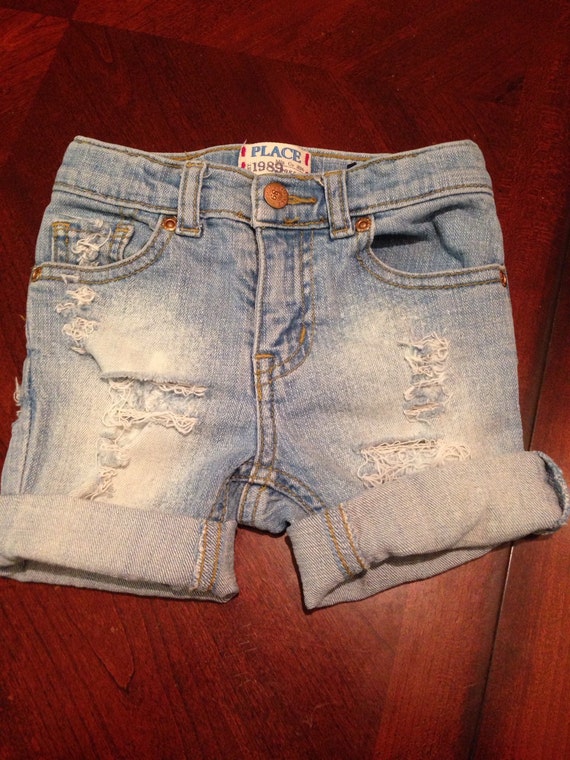 Distressed baby girl jean shorts 3T ready to ship by GlitterLovers