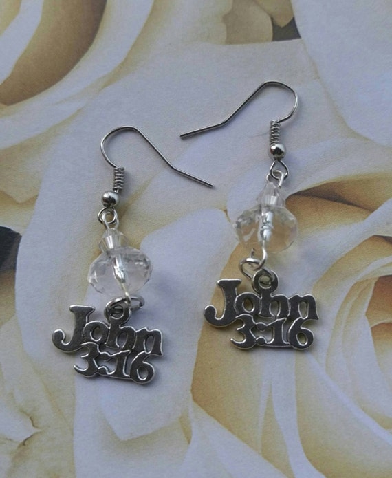 SALE John 316 Earrings Christian Bible Verse Religious