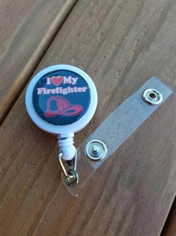 I Love My Firefighter Themed ID Badge Reel