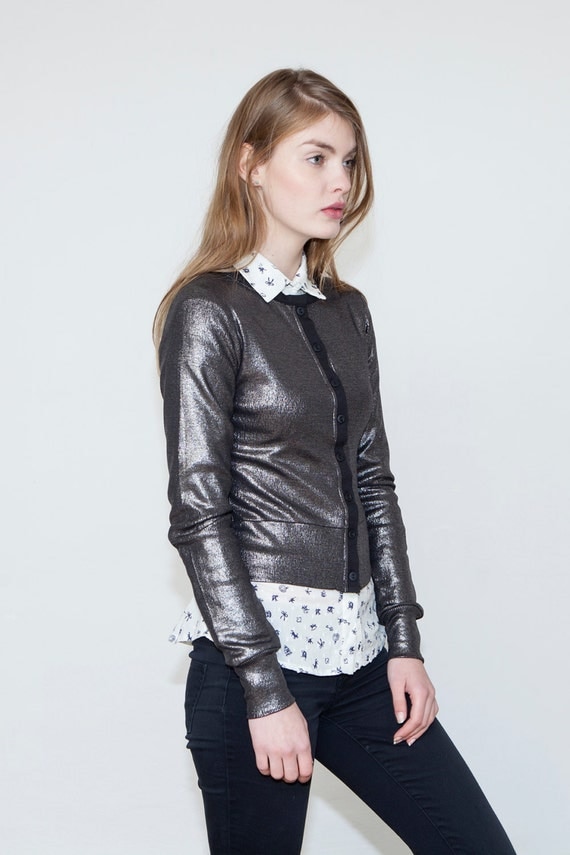 Silver sparkly cardigan Metallic silver long sleeve cardigan