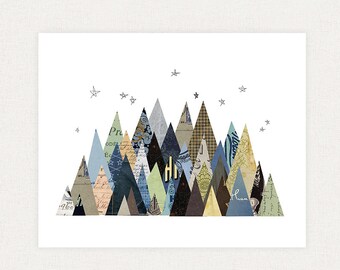 Mountain Art Print - Mountain Collage Illustration Art Print - Woodland Print