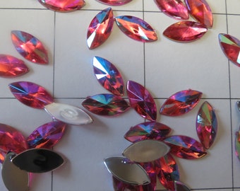 7 x 15mm 40 Flatback Acrylic Pink AB Eye Shaped Rhinestones