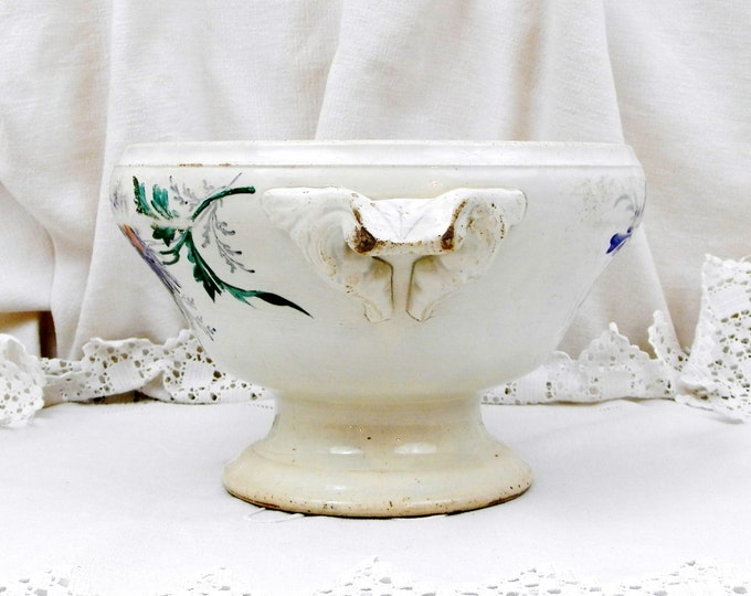 Antique French Hand Painted Flower Pattern Ceramic Pottery Soup Serving Bowl Saint Amand Des Eaux, French Country Decor, Chateau Chic, Retro Antique French Hand Painted Flower Pattern Ceramic Pottery Soup Serving Bowl Saint Amand Des Eaux, French Country Decor, Chateau Chic, Retro