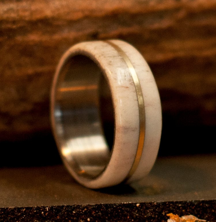 Mens Wedding Band Elk Antler Titanium Wedding Band Staghead