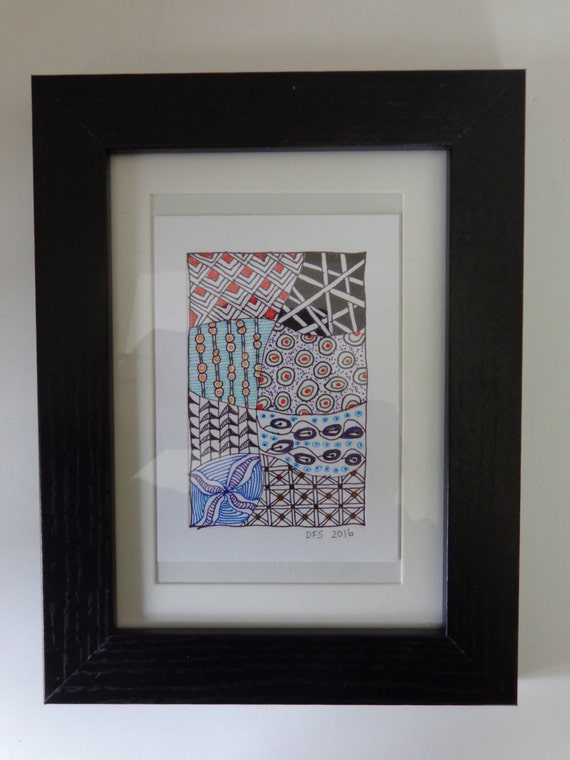 Original Framed Zentangle Art. Framed and Matted. Color