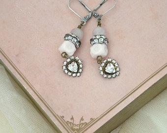 Heart Ear Drops / Sparkly Earrings / Vintage Earrings