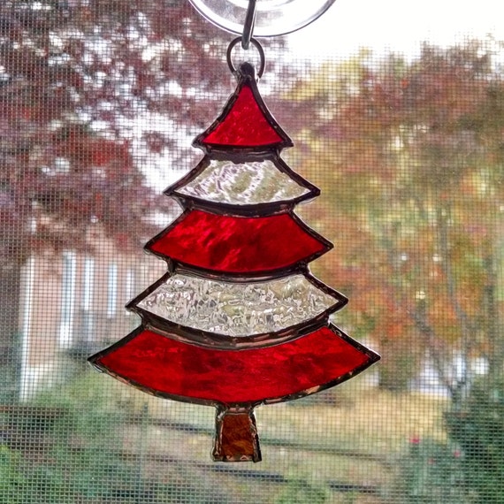 stained glass christmas tree ornament suncatcher red and stained glass christmas tree ornament suncatcher red and