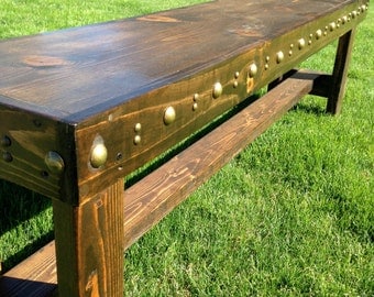 Rustic Wooden Bench with Nailheads