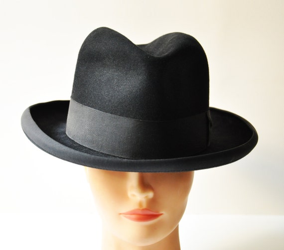 Vintage Italian Men Black Felt Homburg Hat by thelittlebiker