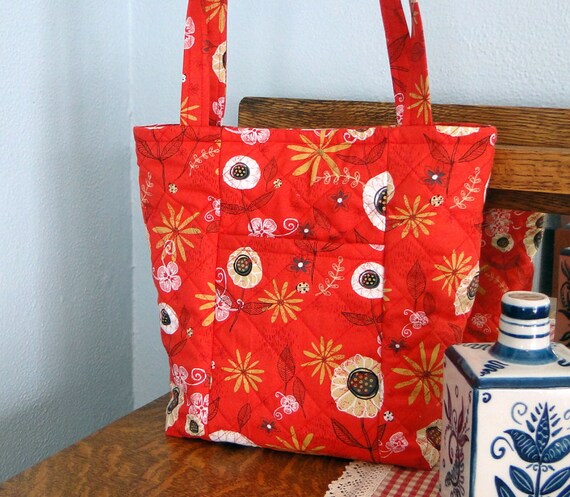 Coral Quilted Tote Coral Tote Floral Tote Coral by rosemontbags