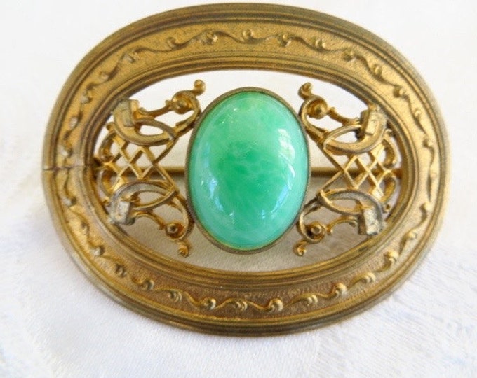 Art Nouveau Brooch Peking Glass Stone Filigree Work Antique Sash Pin