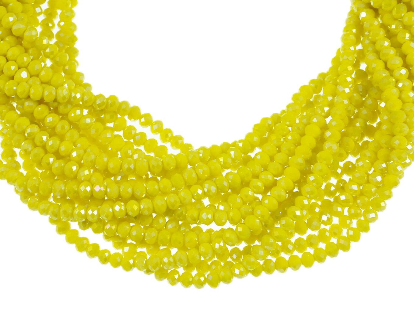 6x4mm Opaque Satin Bright Yellow Crystal Rondells - Full 16