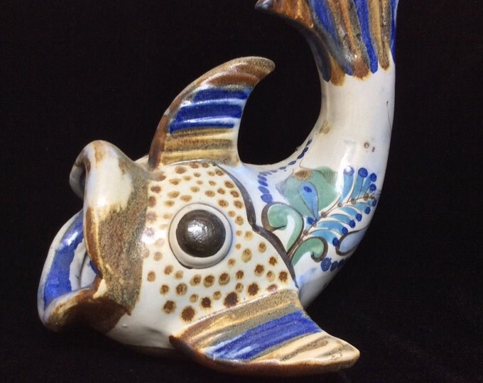 Mexican Pottery Fish Figurine, Dish Kitchen Soap Caddy, Mexico Folk Art, Pescado