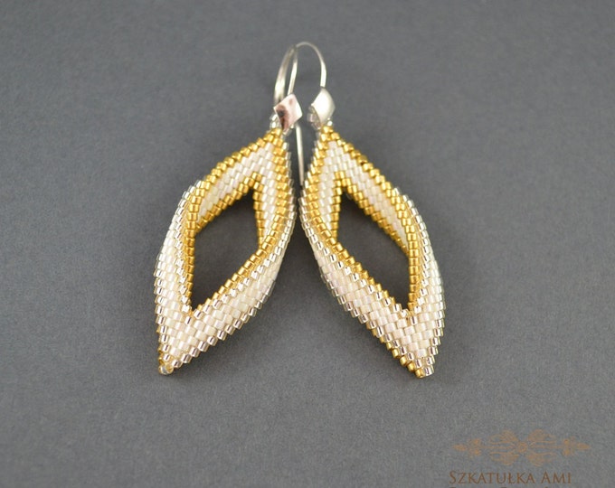 Golden earrings white earrings silver earrings long earrings woven earrings elegant earrings hanging earrings beads earrings wedding