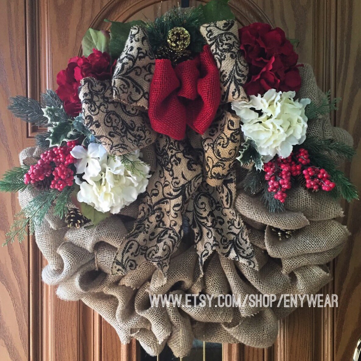 on sale large burlap christmas wreath with hydrangeas by on sale large burlap christmas wreath with hydrangeas by