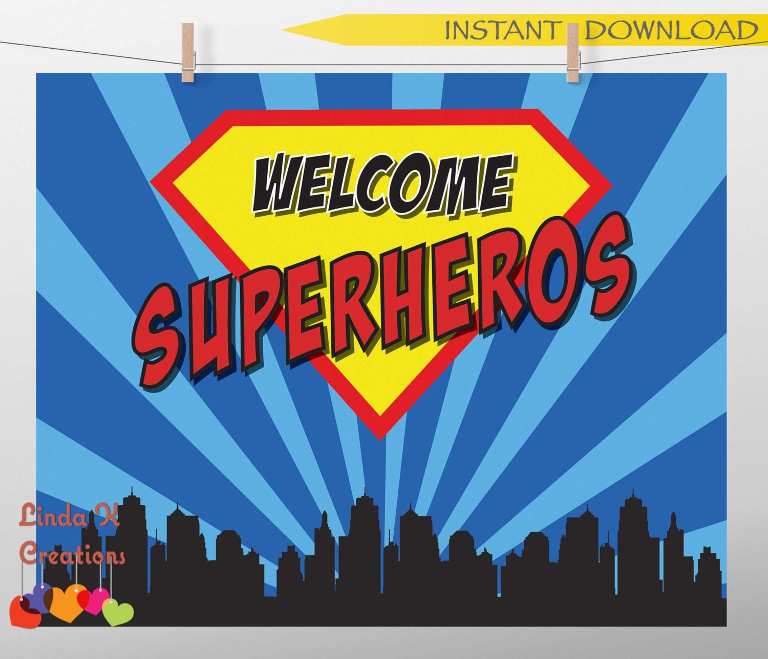 Superhero Party Welcome Sign INSTANT DOWNLOAD Ready to print