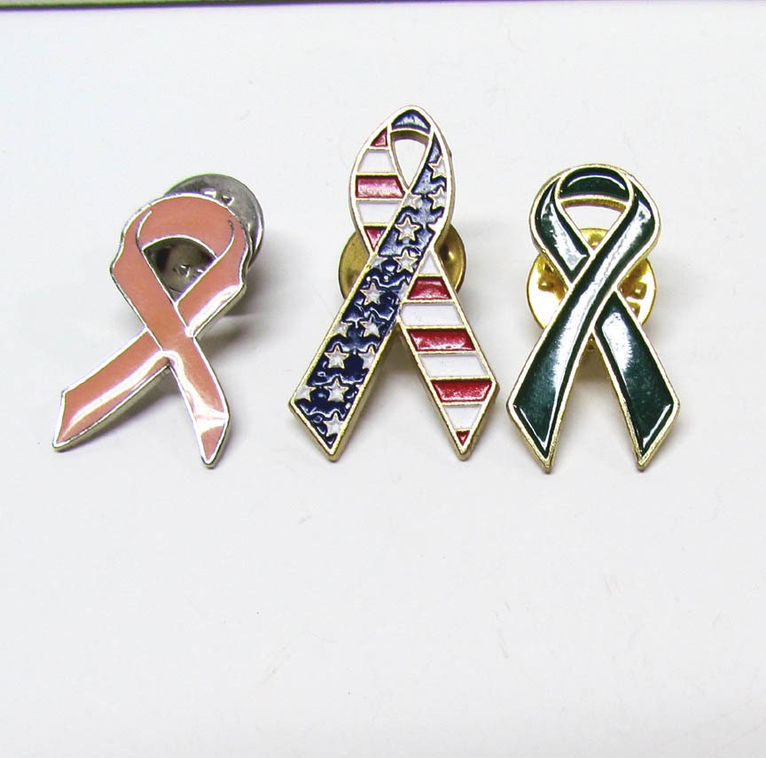 3 Vintage Cancer Awareness Ribbon Pins Gold By Robotshopandmore 5847
