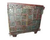 Antique Indian Sideboard Dresser Buffet Red Green Patina Shabby Chic