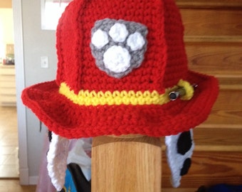 Crocheted toddler paw patrol Marshall Inspired Hat