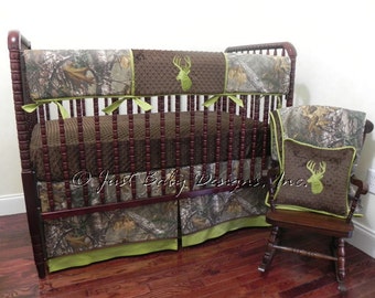 Camo Baby Bedding Set Ryker - Boy Baby Bedding, Crib Rail Cover, Camo Crib Bedding, Deer Crib Bedding