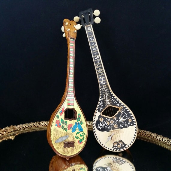 2 Toy Mandolin Music Box Folk Art Music Box Miniature Guitar