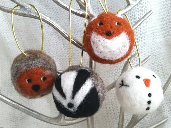 Needle Felt Baubles Fox Badger Robin Christmas Tree Decorations Ornaments