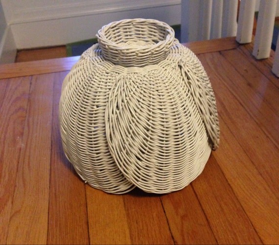 White wicker hanging lamp shade tulip shape small charming
