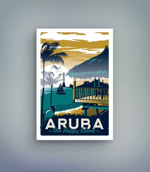 vintage aruba travel poster