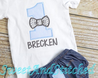 Boys bow tie 1st Birthday outfit - baby boy first birthday bowtie shirt - Bow tie Birthday Shirt - 1st, 2nd, 3rd, 4th birthday bowtie shirt