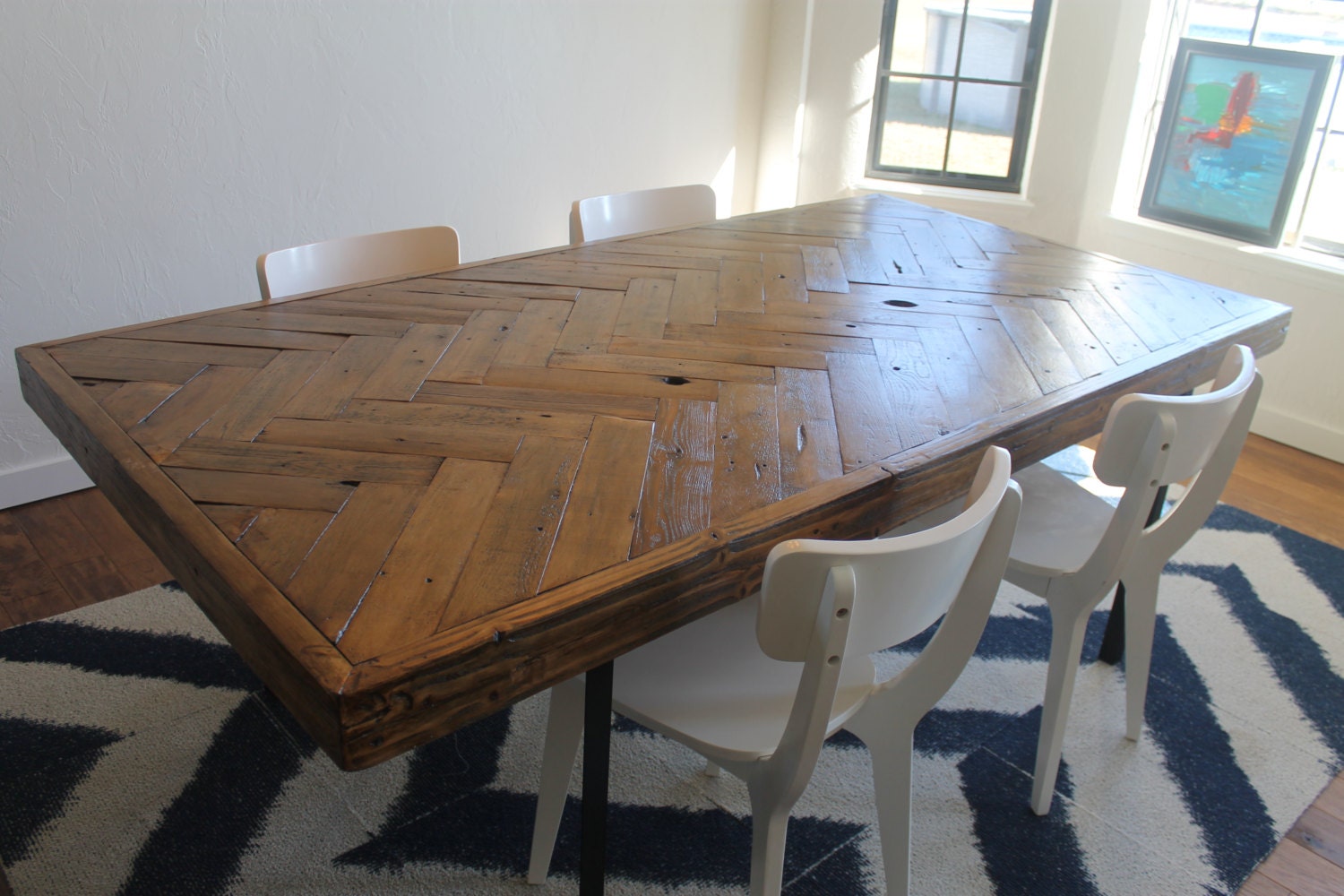 herringbone wood dining room table