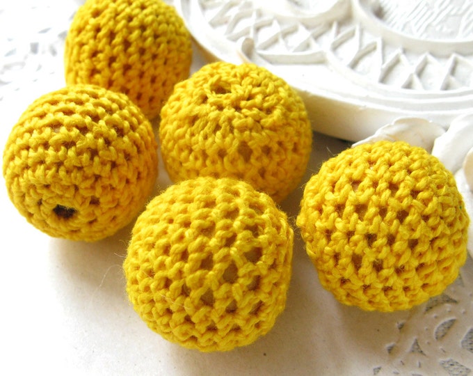 Wholesale Crochet Beads 30pc/lot 20mm Round Yellow Color Ball Knitting