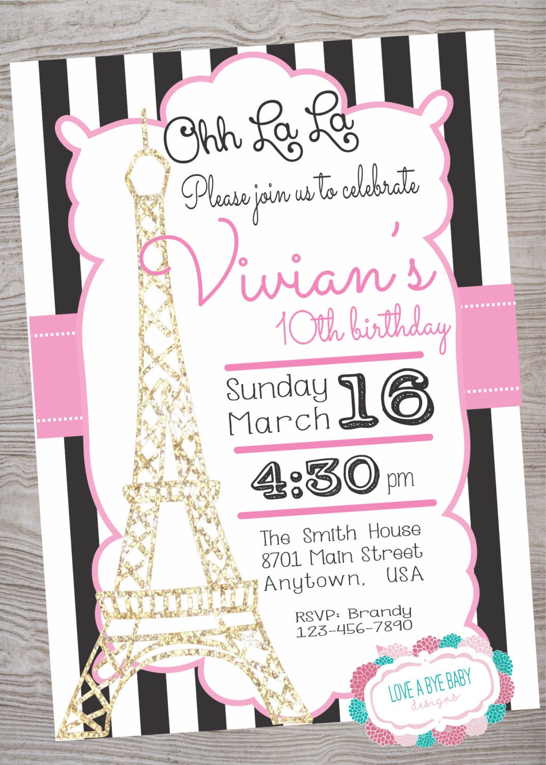 Paris theme Birthday Party invitation printable