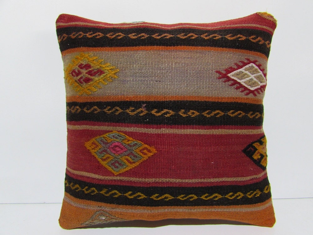 coral kilim pillow 18x18 burlap pillow case by DECOLICKILIMPILLOWS