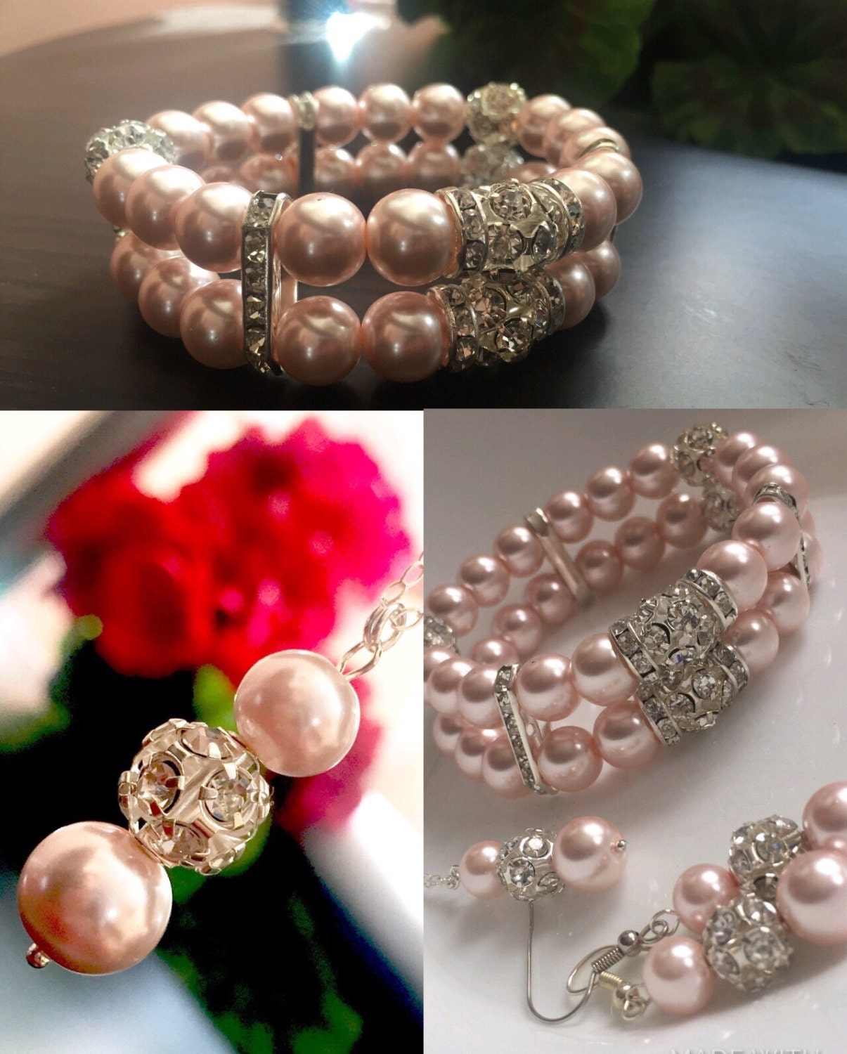 Pink jewelry set blush pink light pink jewelry setbracelet