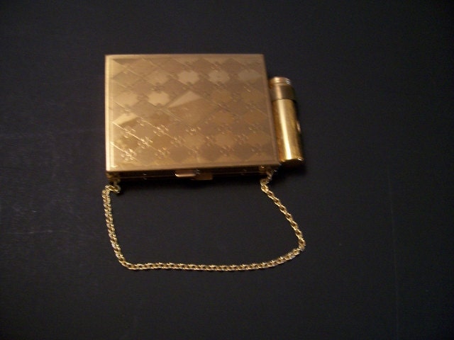 Vintage Brass Compact Purse/ Cigarette Case w lipstick holder