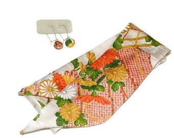 Scarf and Earrings Set Handmade With Vintage Japanese Silk Kimono - Headband and Earrings Set