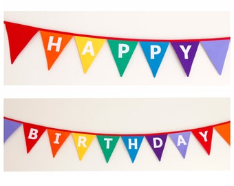Happy Birthday Rainbow Fabric Bunting Banner Flags Party Decoration